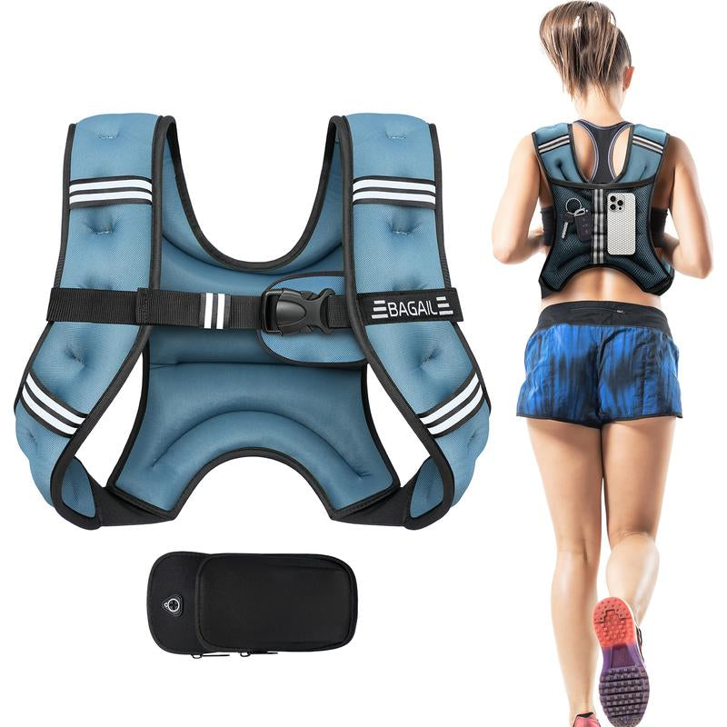 【Holiday Haul】Bagail Weighted Vest, 5Lbs/8Lbs/10Lbs/12Lbs/15Lbs/20Lbs/25Lbs/30Lbs Weight Vest with Detachable Phone Pouch, Rucking Vest for Women, Men, Walking, Weight Loss, Training, Running
