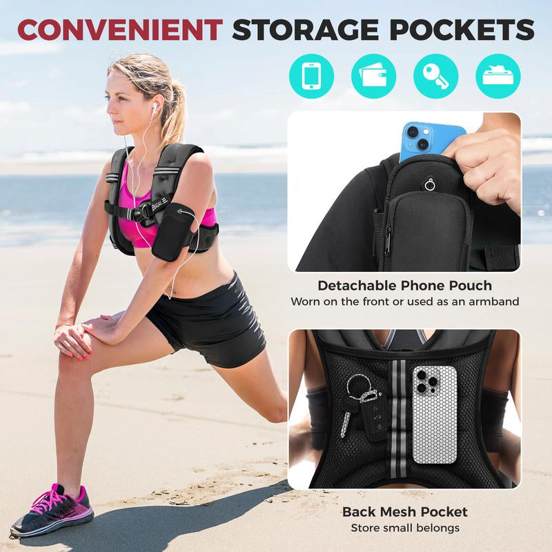 【Holiday Haul】Bagail Weighted Vest, 5Lbs/8Lbs/10Lbs/12Lbs/15Lbs/20Lbs/25Lbs/30Lbs Weight Vest with Detachable Phone Pouch, Rucking Vest for Women, Men, Walking, Weight Loss, Training, Running
