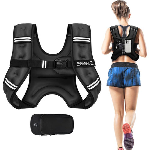 【Holiday Haul】Bagail Weighted Vest, 5Lbs/8Lbs/10Lbs/12Lbs/15Lbs/20Lbs/25Lbs/30Lbs Weight Vest with Detachable Phone Pouch, Rucking Vest for Women, Men, Walking, Weight Loss, Training, Running
