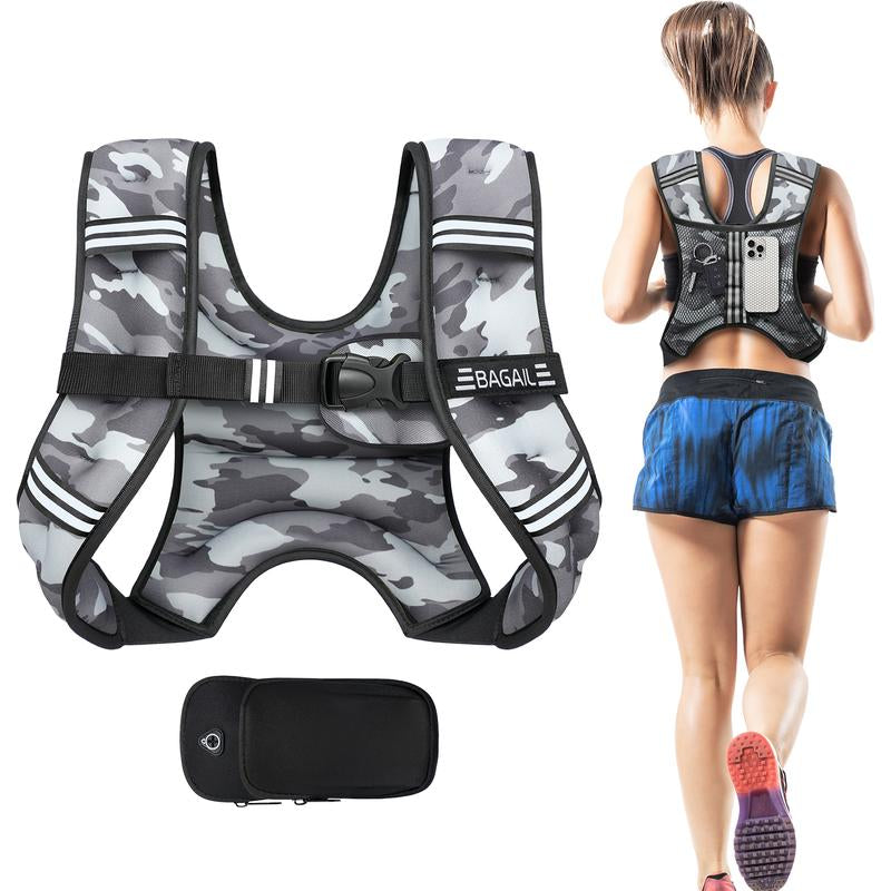 【Holiday Haul】Bagail Weighted Vest, 5Lbs/8Lbs/10Lbs/12Lbs/15Lbs/20Lbs/25Lbs/30Lbs Weight Vest with Detachable Phone Pouch, Rucking Vest for Women, Men, Walking, Weight Loss, Training, Running
