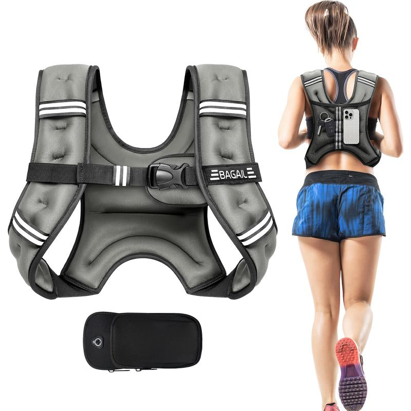 【Holiday Haul】Bagail Weighted Vest, 5Lbs/8Lbs/10Lbs/12Lbs/15Lbs/20Lbs/25Lbs/30Lbs Weight Vest with Detachable Phone Pouch, Rucking Vest for Women, Men, Walking, Weight Loss, Training, Running