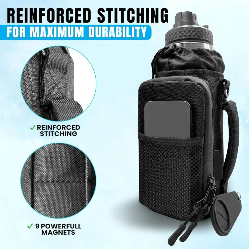New High Quality with Mesh Pocket Magnetic Gym Bag Black Durable Small Crossbody Bag Water Bottle Carrier for Men and Women