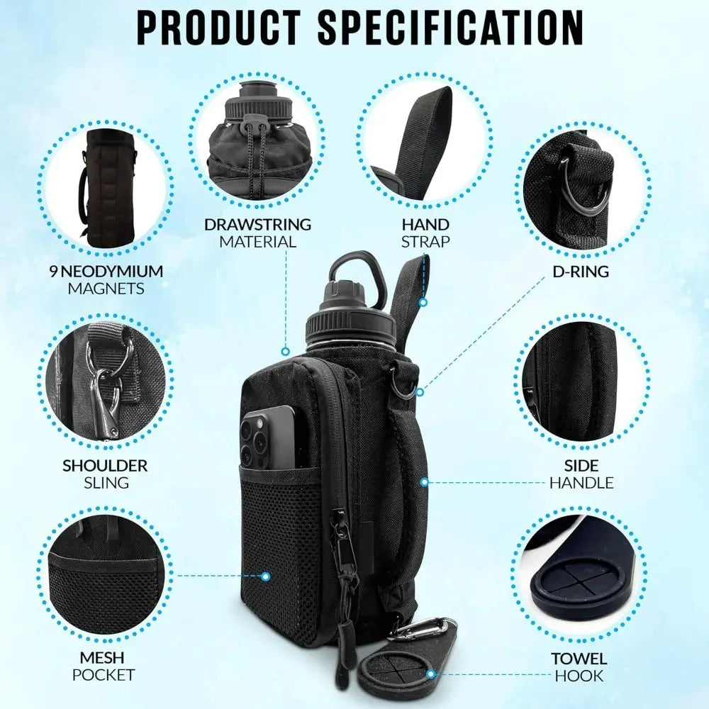 New High Quality with Mesh Pocket Magnetic Gym Bag Black Durable Small Crossbody Bag Water Bottle Carrier for Men and Women