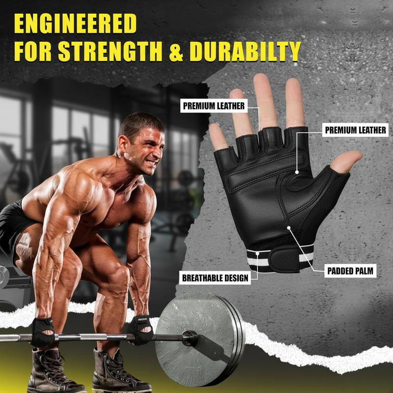 Premium Black Weight Lifting Gloves Leather Padded Training for Men & Women Comfort Fit Sizes S-3XL