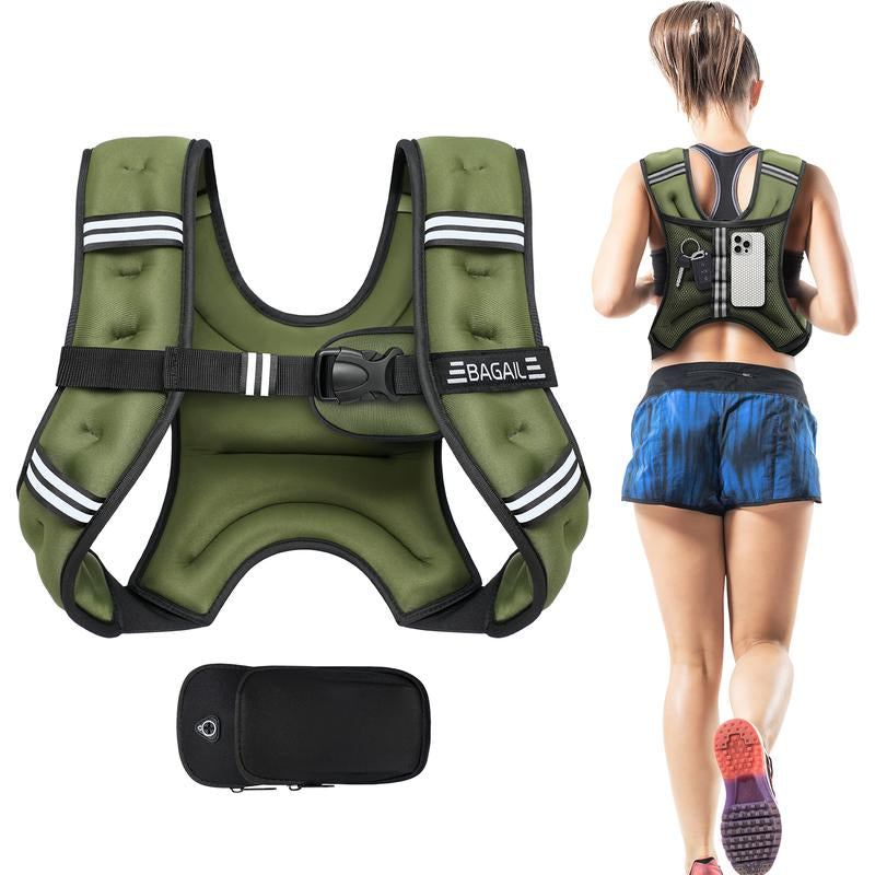 【Holiday Haul】Bagail Weighted Vest, 5Lbs/8Lbs/10Lbs/12Lbs/15Lbs/20Lbs/25Lbs/30Lbs Weight Vest with Detachable Phone Pouch, Rucking Vest for Women, Men, Walking, Weight Loss, Training, Running