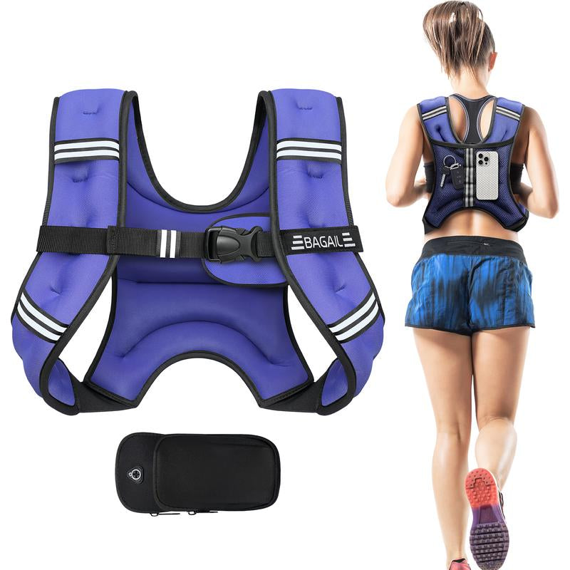 【Holiday Haul】Bagail Weighted Vest, 5Lbs/8Lbs/10Lbs/12Lbs/15Lbs/20Lbs/25Lbs/30Lbs Weight Vest with Detachable Phone Pouch, Rucking Vest for Women, Men, Walking, Weight Loss, Training, Running