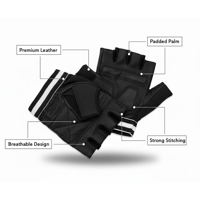 Premium Black Weight Lifting Gloves Leather Padded Training for Men & Women Comfort Fit Sizes S-3XL